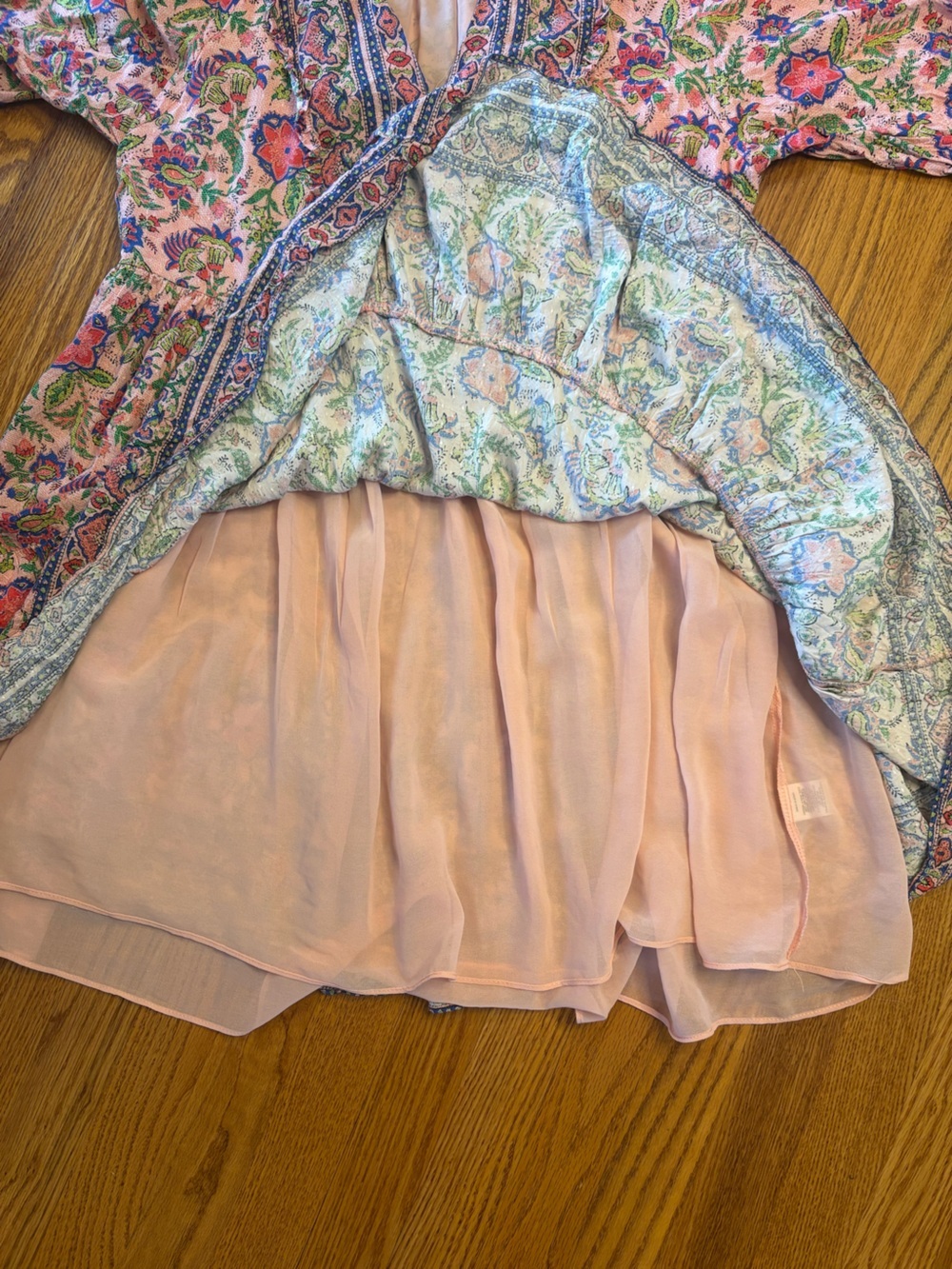 Farmers Market Pink Floral Boho Tiered Mini Dress Size M Cottagecore Festival - Picture 7 of 10